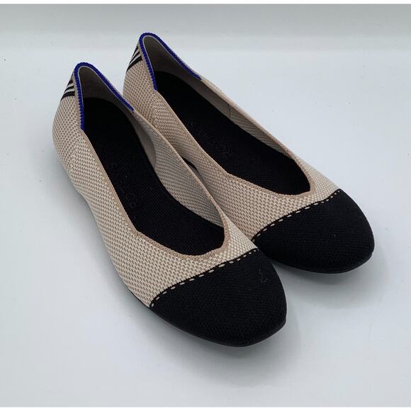 Rothy's Size 7 Flats Cream Black EUC - Picture 1 of 8